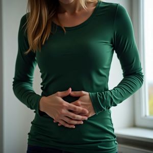 Mujer con manos en su estomago