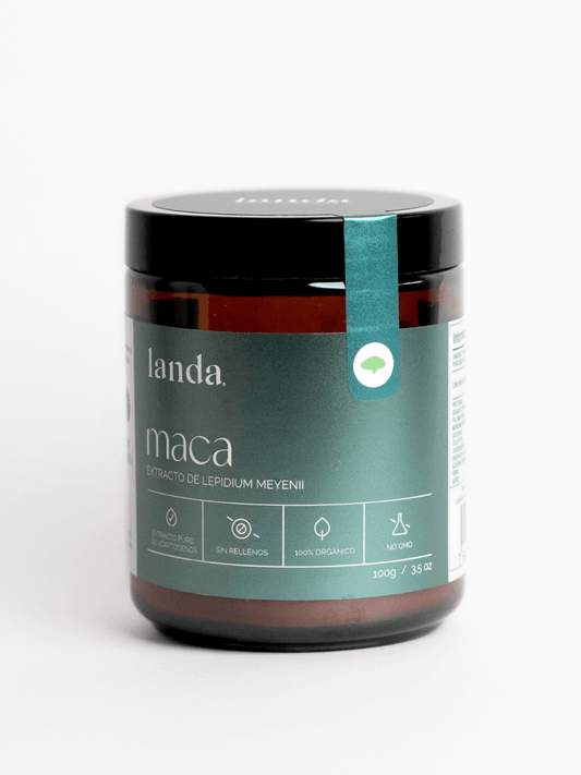 Maca, extracto orgánico de raíz de Lepidium meyenii de Landa Adptogenos | Contribuye al equilibrio hormonal en hombres y mujeres | Polvos 100 g