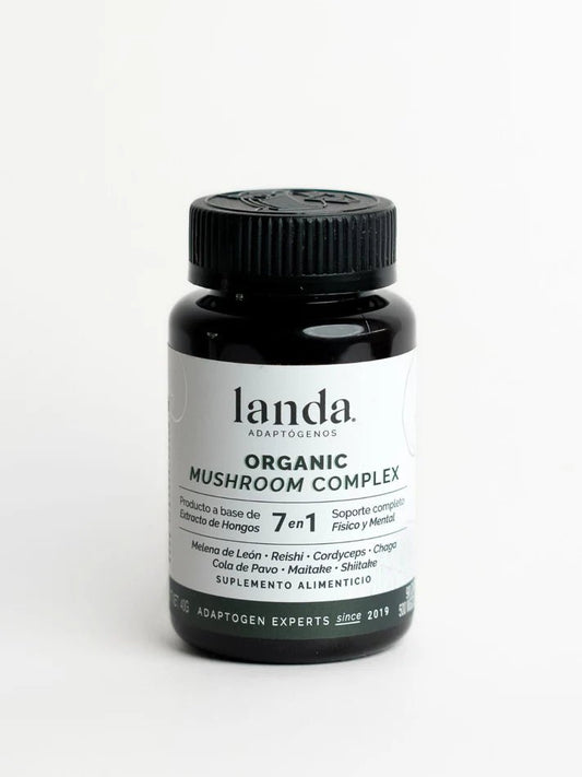 Organic Mushroom Complex 7 en 1 de Landa Adaptogenos | Favorece la claridad mental y concentración | 90 cápsulas