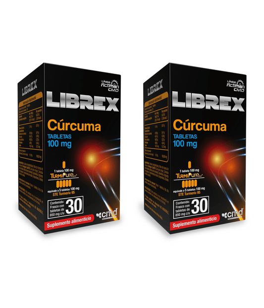 Polvo de Rizoma de Cúrcuma 100mg de CMD By Biofarma LIBREX | Apoyo Antiinflamatorio y Antioxidante | DUO 60 Tabletas Vegetales