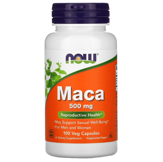 Raíz de Maca 500 mg de NOW Foods - Apoyo Reproductivo y Energético para Hombres y Mujeres | 100 Cápsulas Vegetales