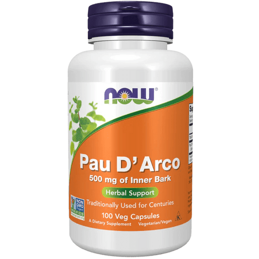Pau D'Arco 500 mg de NOW Foods | Corteza Interna, Apoyo Herbal Tradicional que Ayuda a reducir la inflamación | 100 Cápsulas vegetales