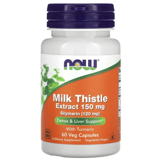 Extracto de Cardo Mariano 150 mg con Silimarina 120 mg y Cúrcuma de NOW Foods | Contribuye a la desintoxicación del hígado | 60 Cápsulas Vegetales