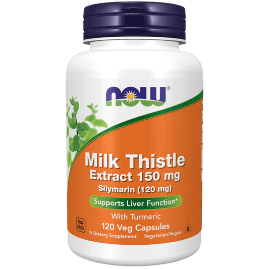 Extracto de Cardo Mariano 150 mg, Silimarina (120 mg), con Cúrcuma de NOW Foods  | Apoyo a la Función Hepática | 120 Cápsulas Vegetarianas