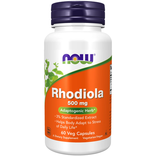 Rhodiola 500 mg - Adaptógeno Natural de NOW Foods | Extracto Estandarizado al 3% de Rosavinas | 60 Cápsulas Vegetales