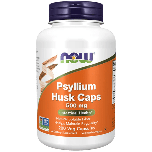 Psyllium Husk  500 mg de NOW Foods | Bienestar Intestinal, Fibra Soluble Natural para la Regularidad Intestinal | 200 Cápsulas Vegetales