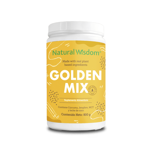 Cúrcuma, Jengibre, MCT, Leche de coco y Pimienta 25g por porción - Golden Mix de Natural Wisdom | Formulado para la mejora de la digestión y apoyar la función inmunológica | Polvo de 800g