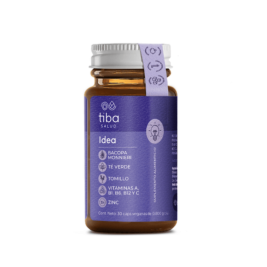 Bacopa + Tomillo + Vitaminas y Zinc 800mg Idea de Tiba Salud | Ayuda a mejorar la memoria y la concentración, favoreciendo el rendimiento cognitivo | 30 cápsulas vegetales