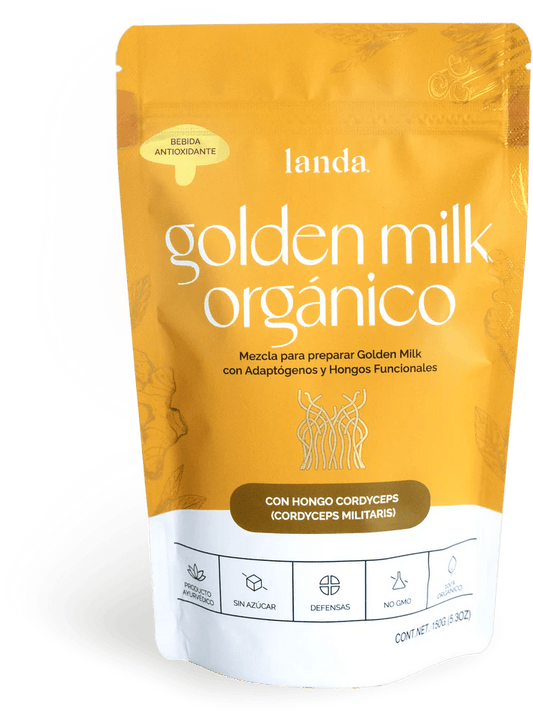 Cúrcuma, Canela, Pimienta, Cordyceps 5g Golden Milk de Landa Adaptógenos | Apoya la digestión y metabolismo | Bolsa de 150g - 30 servicios