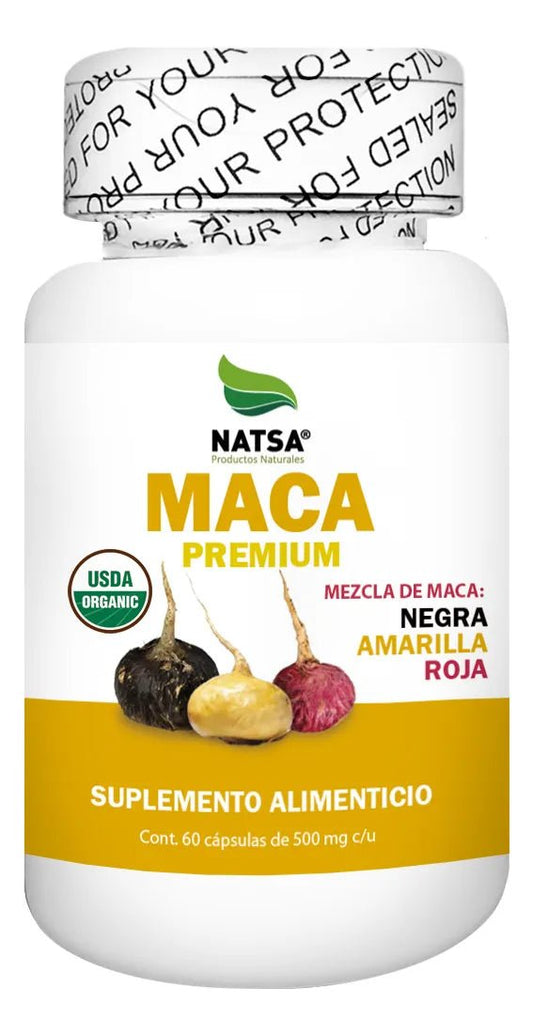 Maca Premium de Natsa | Mezcla de Maca Amarilla, Roja Y Negra | 60 Cápsulas
