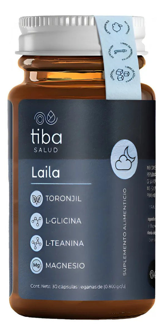 L-Glicina + L-Leanina +Óxido de Magnesio y Toronjil 800mg Laila de Tiba Salud | Promueve la relajación y la calma, ayudando a reducir la tensión y el estrés diario | 30 cápsulas vegetales