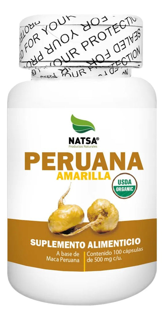 Maca Amarilla 500 mg NATSA | Contribuye al equilibrio hormonal en hombres y mujeres | 100 cápsulas