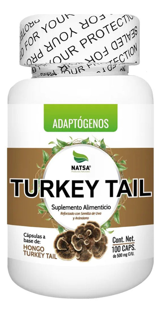 Hongo Cola de Pavo - Turkey Tail 1000 mg de NATSA | Ayuda a combatir el estrés oxidativo, sistema inmune | 100 cápsulas