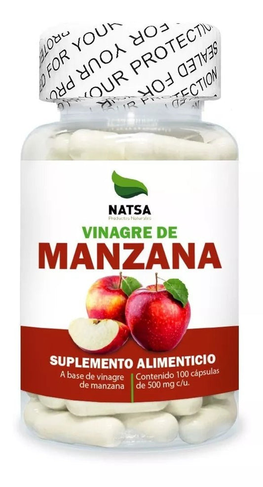 Vinagre de Manzana 1000mg por porción de Natsa | Bienestar Digestivo - Control de peso | 100 cápsulas vegetales