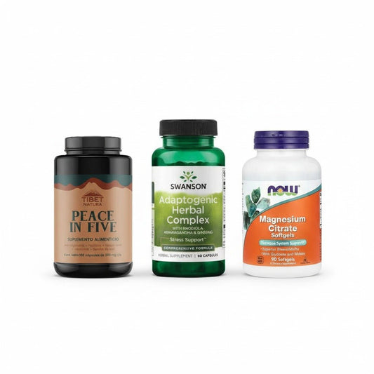 GABA, pasiflora, hongo reishi, valeriana y uva +  Ashwagandha y Ginseng + Citrato de magnesio | Kit Estrés y Ansiedad
