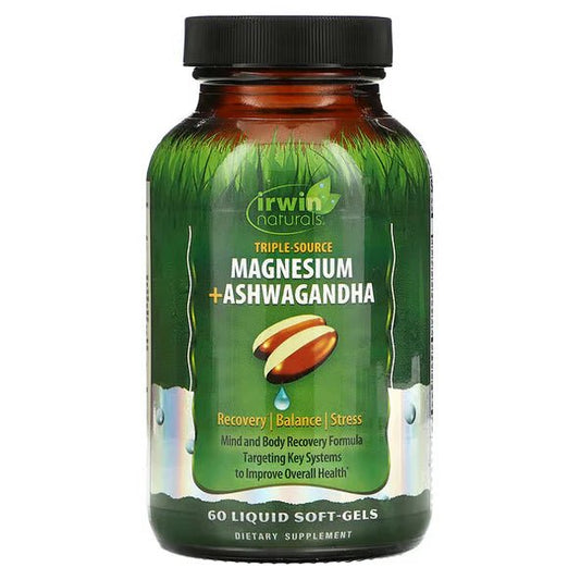 Triple-Source Magnesium + Ashwagandha Irwin Naturals, Magnesio y Ashwagandha | Reduce el estrés | 60 cápsulas