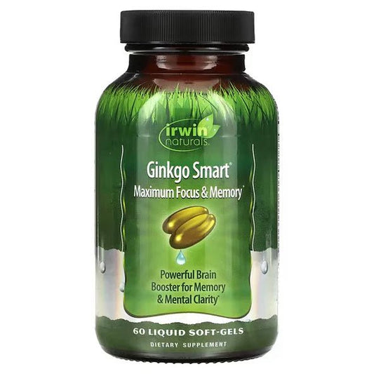Ginkgo Smart + Colina + DMAE + omega-3 de Irwin Naturals | Estimula el enfoque y rendimiento diario |60 Cápsulas