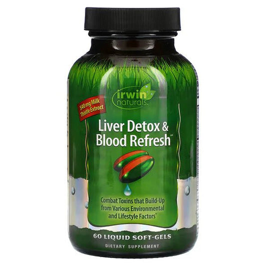 Suplemento de Cardo Mariano Liver Detox & Blood Refresh de Irwin Naturals |  Complementa procesos de detoxificación | 60 cápsulas