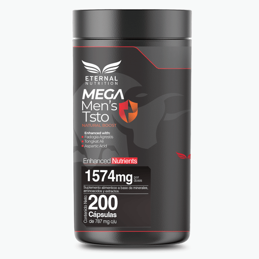 Fadogia Tongkat Ácido Aspártico 1574 mg Mega Men’s Tsto de Eternal | Bienestar masculino, contribuye al rendimiento físico y la recuperación |200 cápsulas