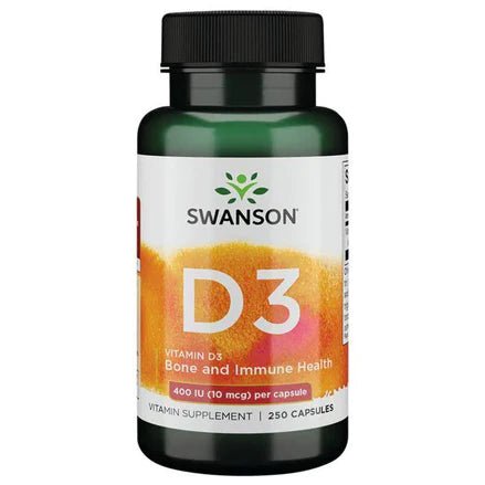 Vitamina D3 400 UI de Swanson | Favorece la absorción de calcio en el cuerpo | 250 cápsulas
