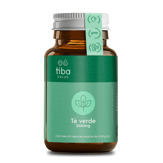 Té verde 500mg de Tiba Salud | Aumenta los niveles de energía, proporcionando un impulso natural sin los efectos negativos de la cafeína | 60 cápsulas vegetales