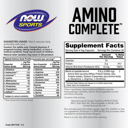 Amino Complete de Now | Contribuye a mantener la masa muscular | 120 cápsulas