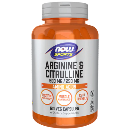 Arginina y Citrulina de NOW Sports | Favorece la circulación sanguínea | 120 cápsulas