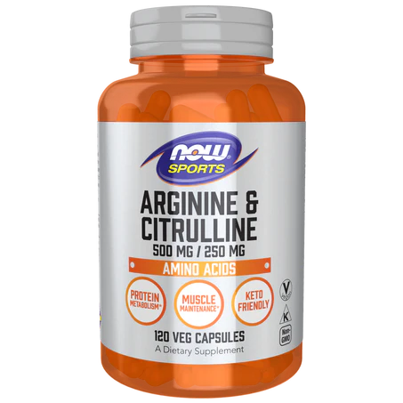 Arginina y Citrulina de NOW Sports | Favorece la circulación sanguínea | 120 cápsulas