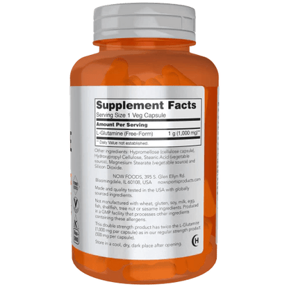 L-Glutamina 1000 mg de NOW Sport - Apoya el sistema inmunológico | 120 cápsulas vegetales