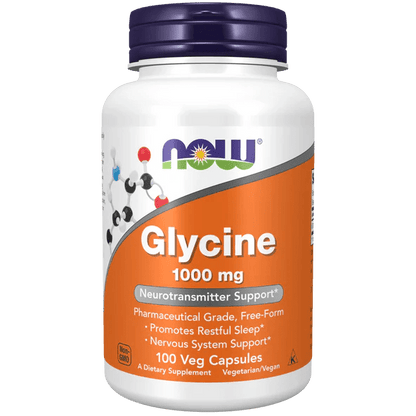 Glicina 1000 mg de Now Foods 1000 mg | Contribuye a la salud del sistema nervioso | 100 Cápsulas vegetales