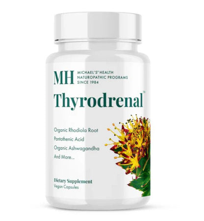 Rhodiola, Ashwagandha, B5, B6, Calcio Thyrodrenal de Michael's Health | Contribuye a reducir el estrés, mejora el metabolismo energético | 60 Cápsulas Veganas