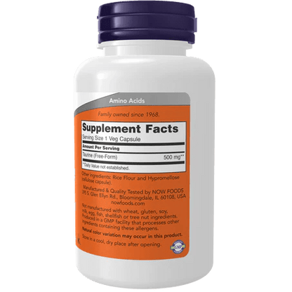 Taurina de NOW Foods 500 mg | Apoya la función cardiovascular y muscular | 100 cápsulas vegetales