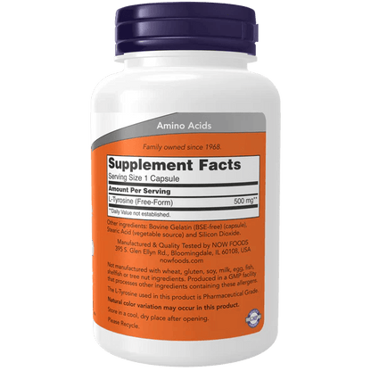 L-Tirosina 500 mg Aminoácido de Now Foods | Apoya la Capacidad de Respuesta al Estrés | 120 Cápsulas