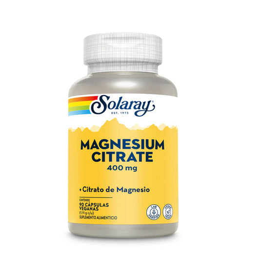 Citrato de Magnesio 400mg de Solaray | Relajación, función muscular, potencia la energía, reduce el estrés | 90 cápsulas veganas