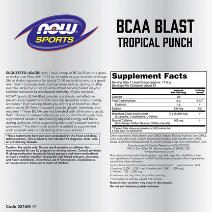 BCAA Blast Tropical Punch Now Sports | Resistencia y recuperación | 340 g