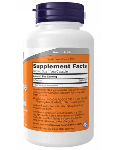 L-Serina 500 mg, Now,| Favorece la función cerebral y la memoria|  120 Cápsulas