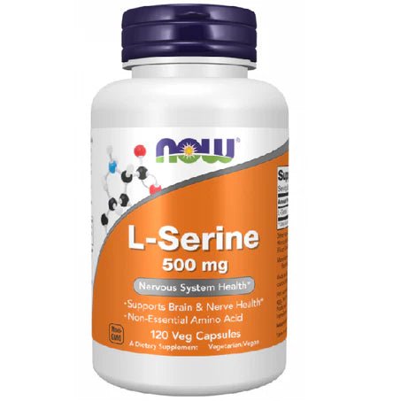 L-Serina 500 mg, Now,| Favorece la función cerebral y la memoria|  120 Cápsulas