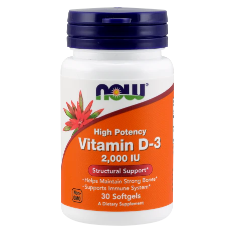 Vitamina D-3 2000 UI de NOW Foods | Fortalecimiento Óseo y del Sistema Inmune | 30, 120 y 240 cápsulas blandas