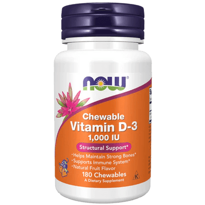 Vitamina D3 1000 IU de Now | Apoya del sistema inmune| 180 Cápsulas Masticables