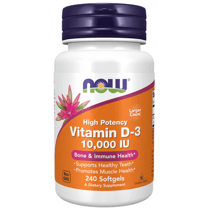 Vitamina D3 de NOW Foods 10000 IU | Favorece la absorción de calcio y fósforo | 240 cápsulas blandas