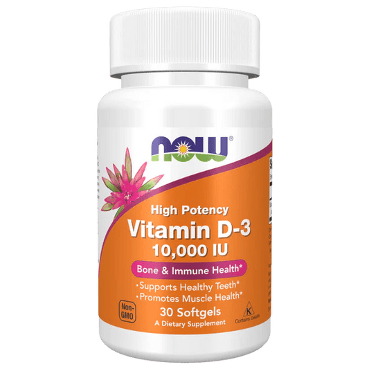 Vitamina D3 de NOW Foods 10000 IU alta potencia | Contribuye a mantener huesos y dientes fuertes | 30 cápsulas blandas