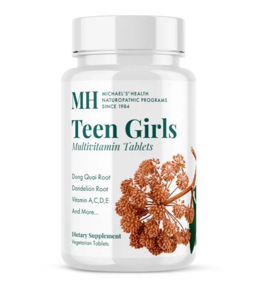 Multivitamínico para adolescentes mujeres - Dong Quai, Diente de León + Vitaminas A, C, D, E de Michael's Health | Contribuye al apoyo del sistema inmunológico - Piel, Cabello y Uñas | 60 tabletas vegetarianas