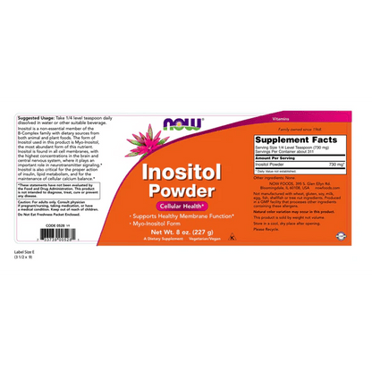 Inositol en Polvo 730 mg de Now Foods | Mantenimiento de la función celular y el equilibrio de calcio dentro de las células | 227 g