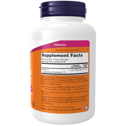 Vitamina C Liposomal 1.000mg de NOW Foods | Defensas y Fortalecimiento del Sistema Inmune | 120 cápsulas vegetarianas