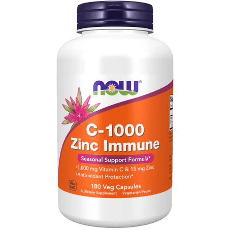 Vitamina C-1000 con Zinc de Now | Apoya la función respiratoria y defensas naturales | 180 cápsulas