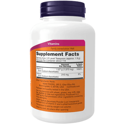 Vitamina C Ascorbato de Sodio de Now Foods |  Forma de vitamina C suave para el estómago| 227 g