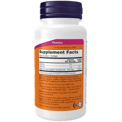 Vitamina E 1000 IU de Now | Antioxidante natural |50 Cápsulas