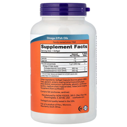 Ultra Omega-3 Fish Oil 500 EPA / 250 DHA de NOW Foods | Funcionamiento cardiovascular, cognitiva y memoria | 180 cápsulas blandas