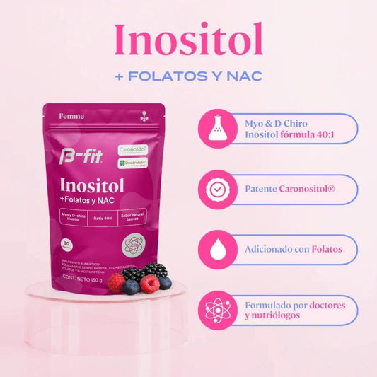 Inositol Femme de B Fit | Myo y D Chiro Inositol con N-acetilcisteína (NAC) y Quatrefolic® | 150 g