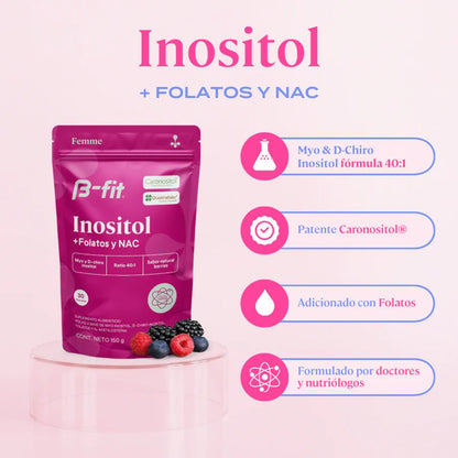 Inositol Femme de B Fit | Myo y D Chiro Inositol con N-acetilcisteína (NAC) y Quatrefolic® | 150 g